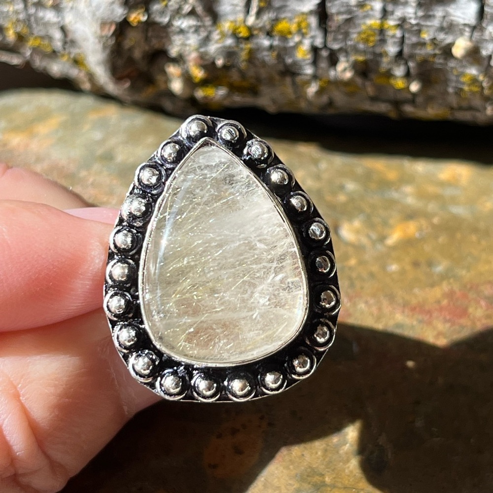 Size 7 925‎ silver overlay gold rutile ring
